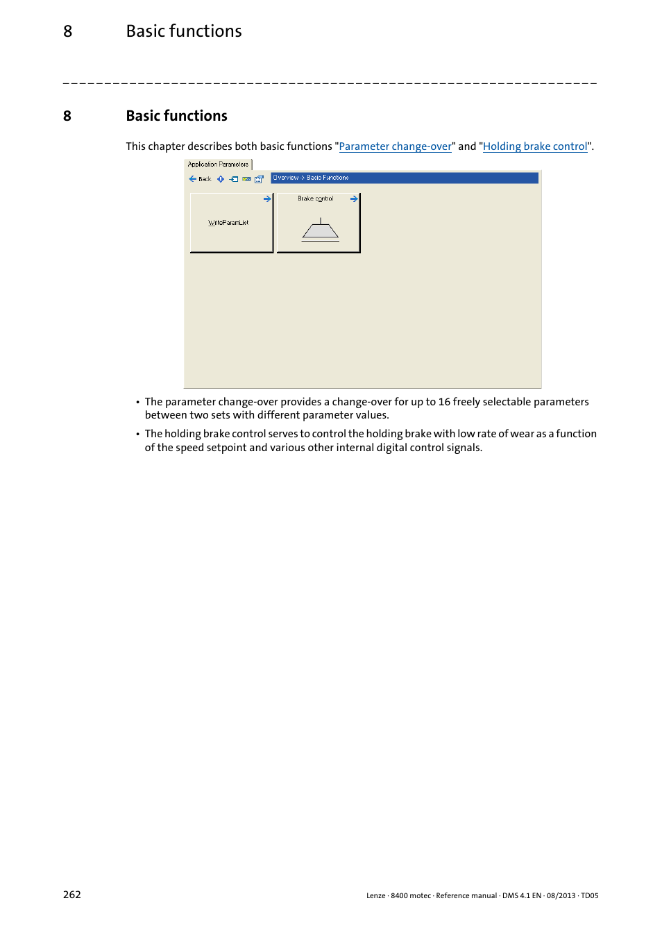 8 basic functions, Basic functions, 8basic functions | Lenze 8400 motec User Manual | Page 262 / 518
