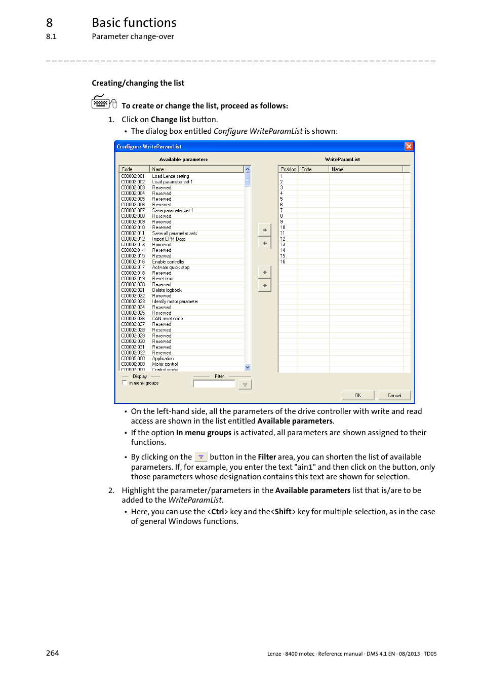 8basic functions | Lenze 8400 motec User Manual | Page 264 / 518