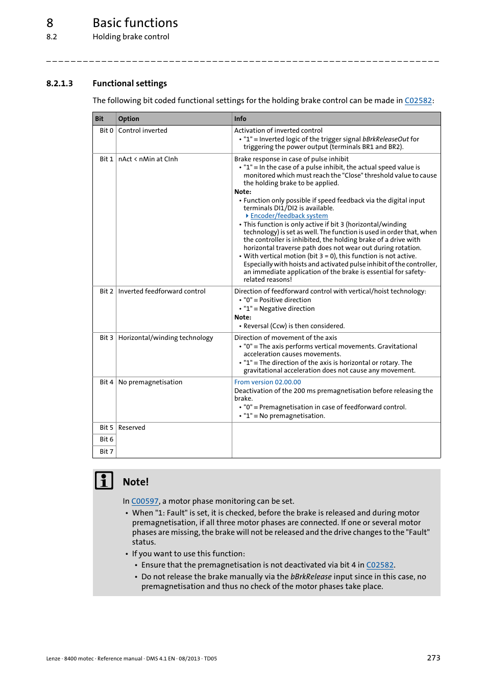 3 functional settings, Functional settings, 8basic functions | Lenze 8400 motec User Manual | Page 273 / 518