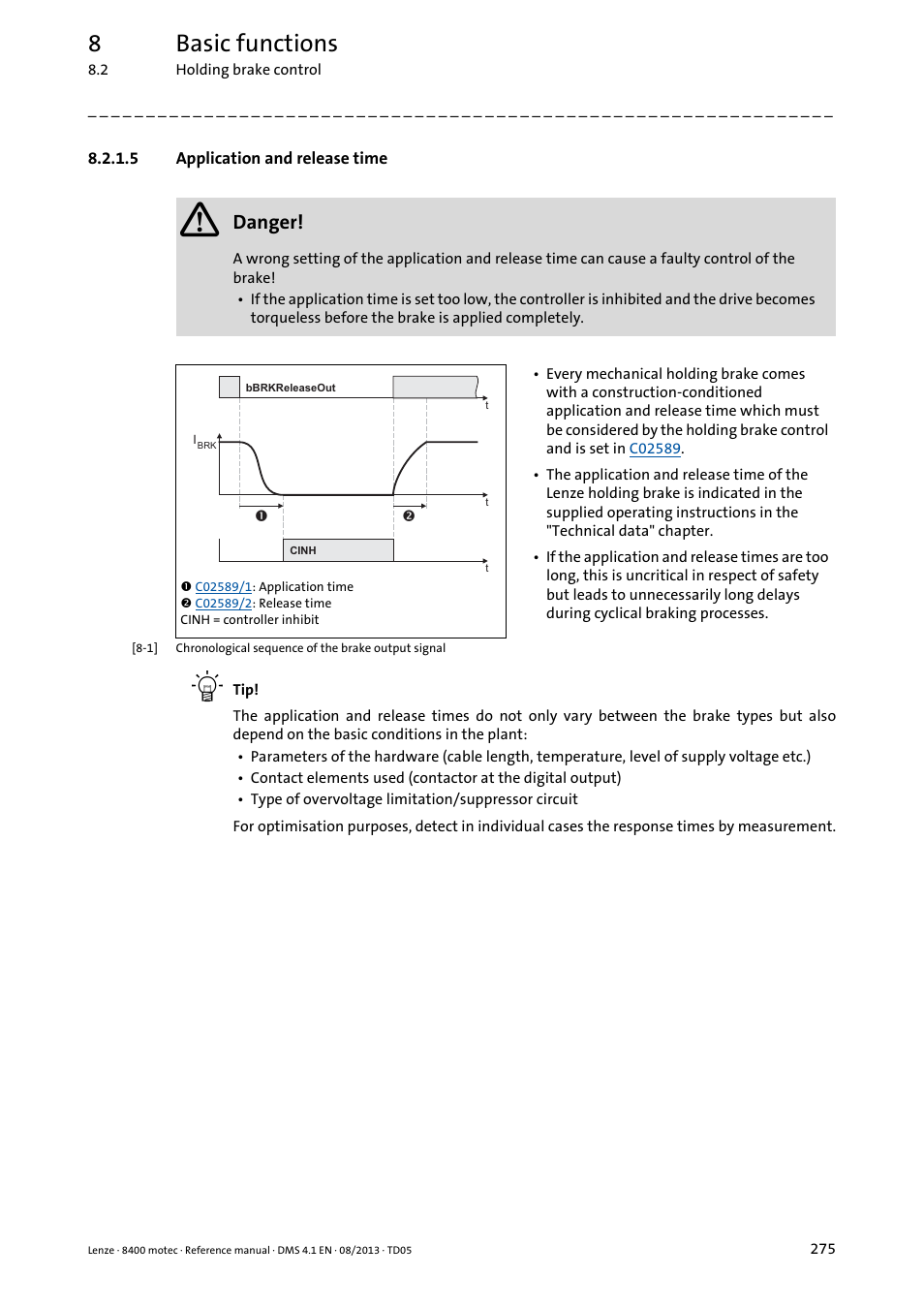 5 application and release time, Application and release time, 8basic functions | Lenze 8400 motec User Manual | Page 275 / 518