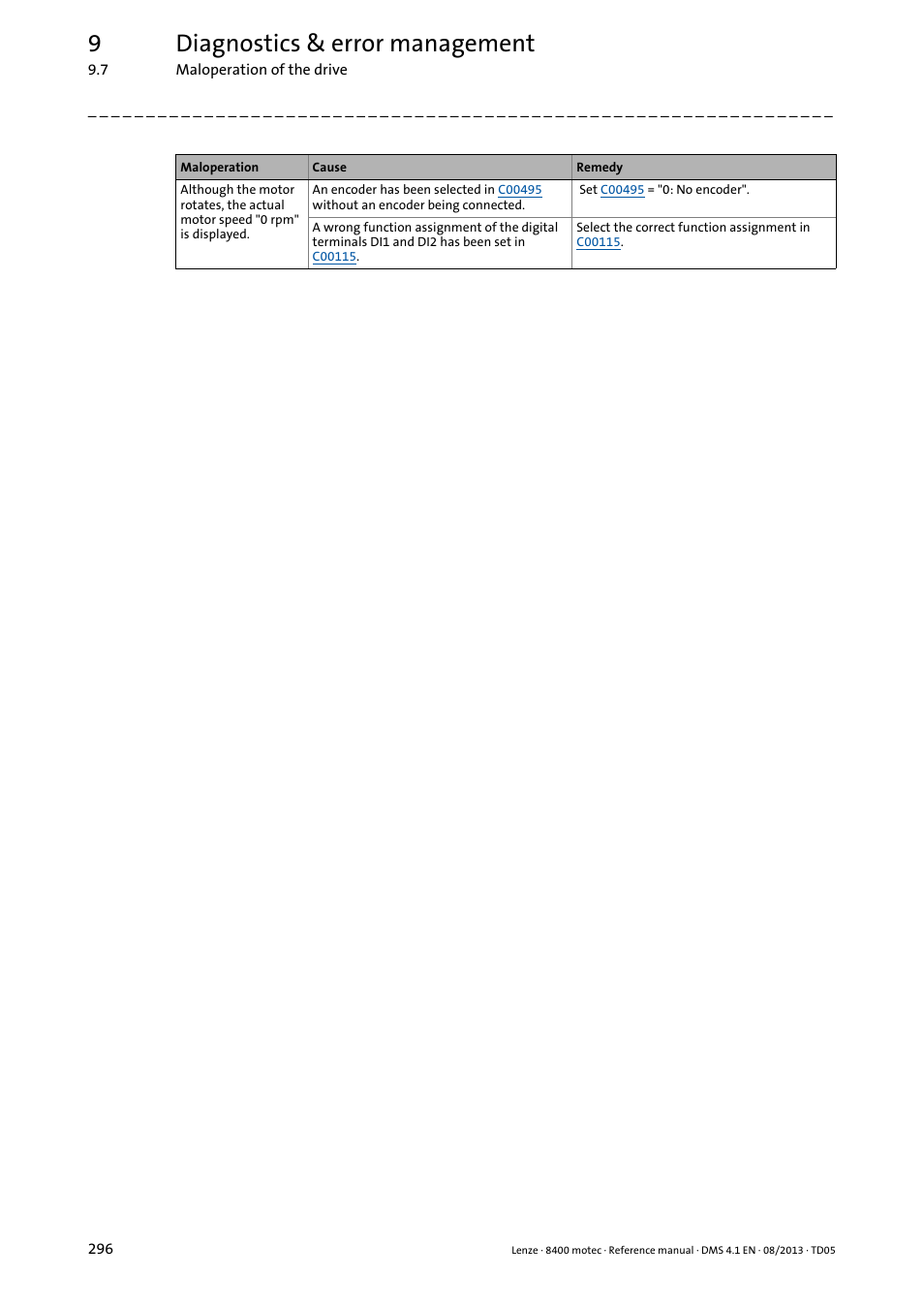 9diagnostics & error management | Lenze 8400 motec User Manual | Page 296 / 518