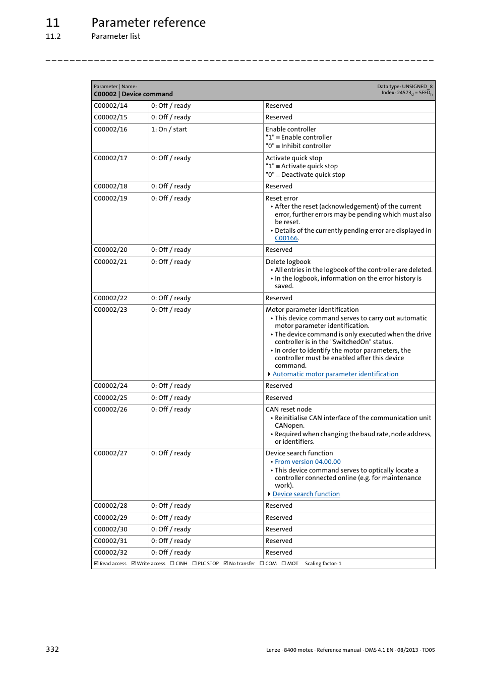 11 parameter reference | Lenze 8400 motec User Manual | Page 332 / 518