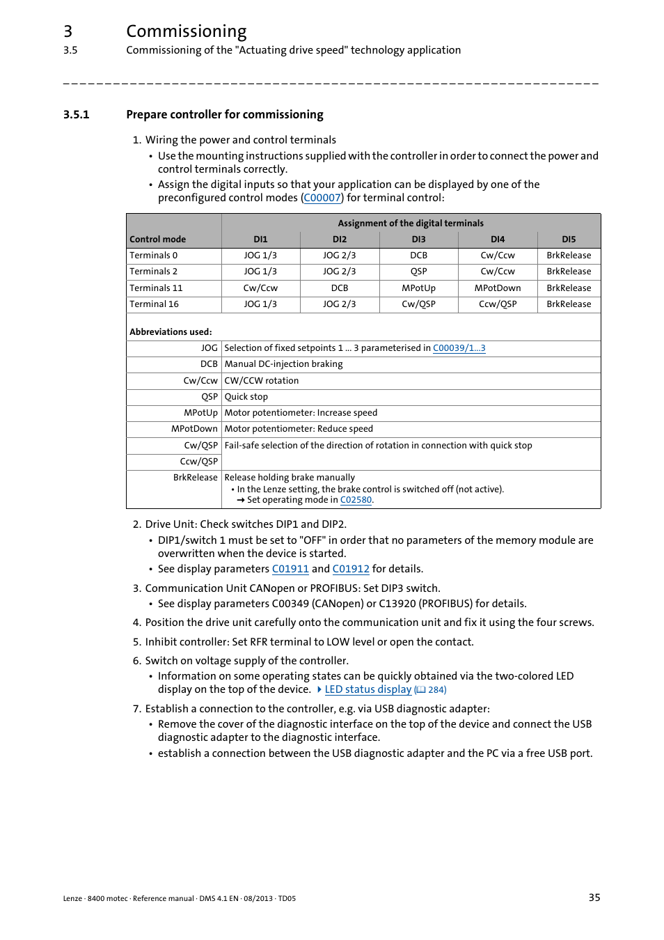 1 prepare controller for commissioning, Prepare controller for commissioning, 3commissioning | Lenze 8400 motec User Manual | Page 35 / 518