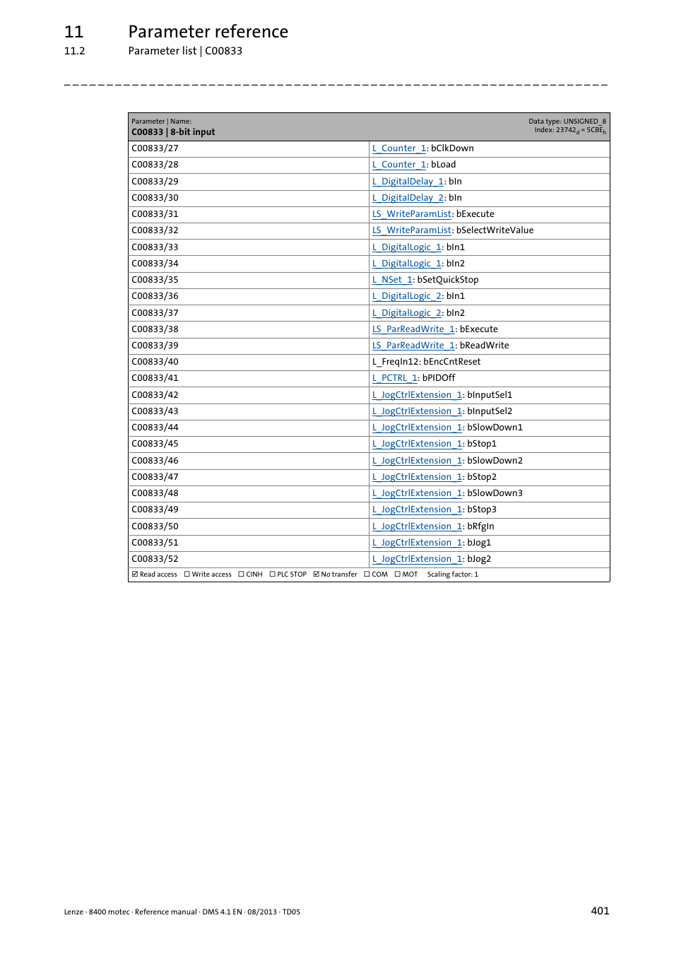 11 parameter reference | Lenze 8400 motec User Manual | Page 401 / 518