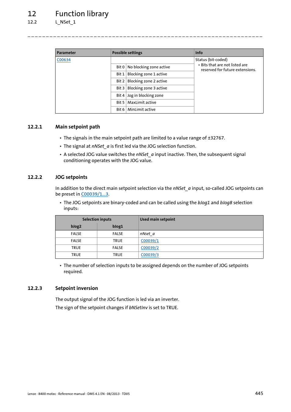 1 main setpoint path, 2 jog setpoints, 3 setpoint inversion | 12 function library | Lenze 8400 motec User Manual | Page 445 / 518