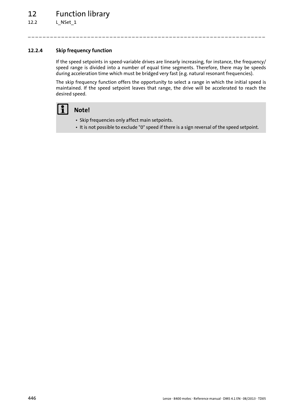 4 skip frequency function, L_nlim_1 fb: blocking frequency function, 12 function library | Lenze 8400 motec User Manual | Page 446 / 518