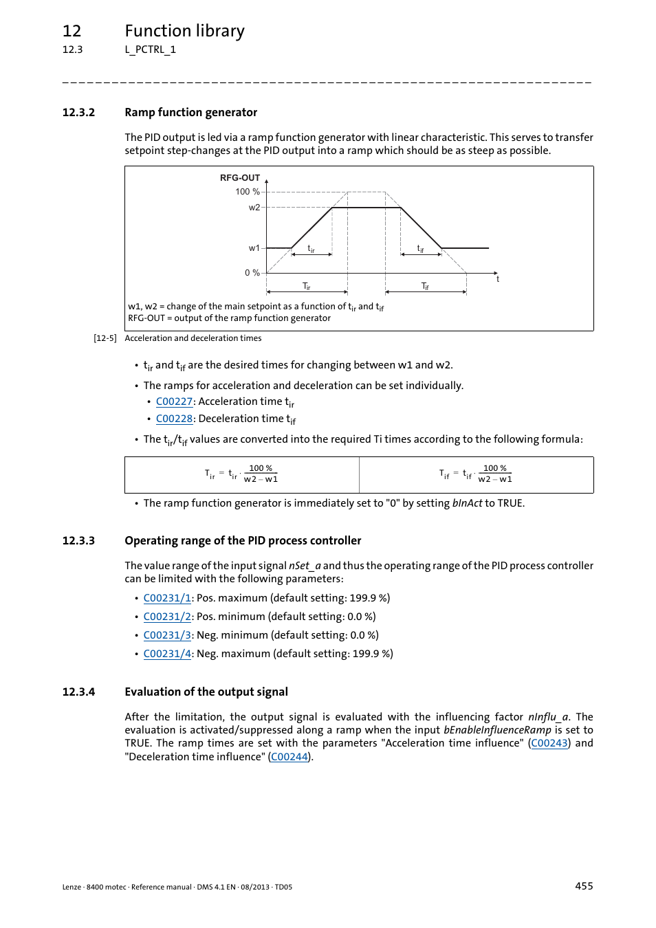 2 ramp function generator, 3 operating range of the pid process controller, 4 evaluation of the output signal | 12 function library | Lenze 8400 motec User Manual | Page 455 / 518