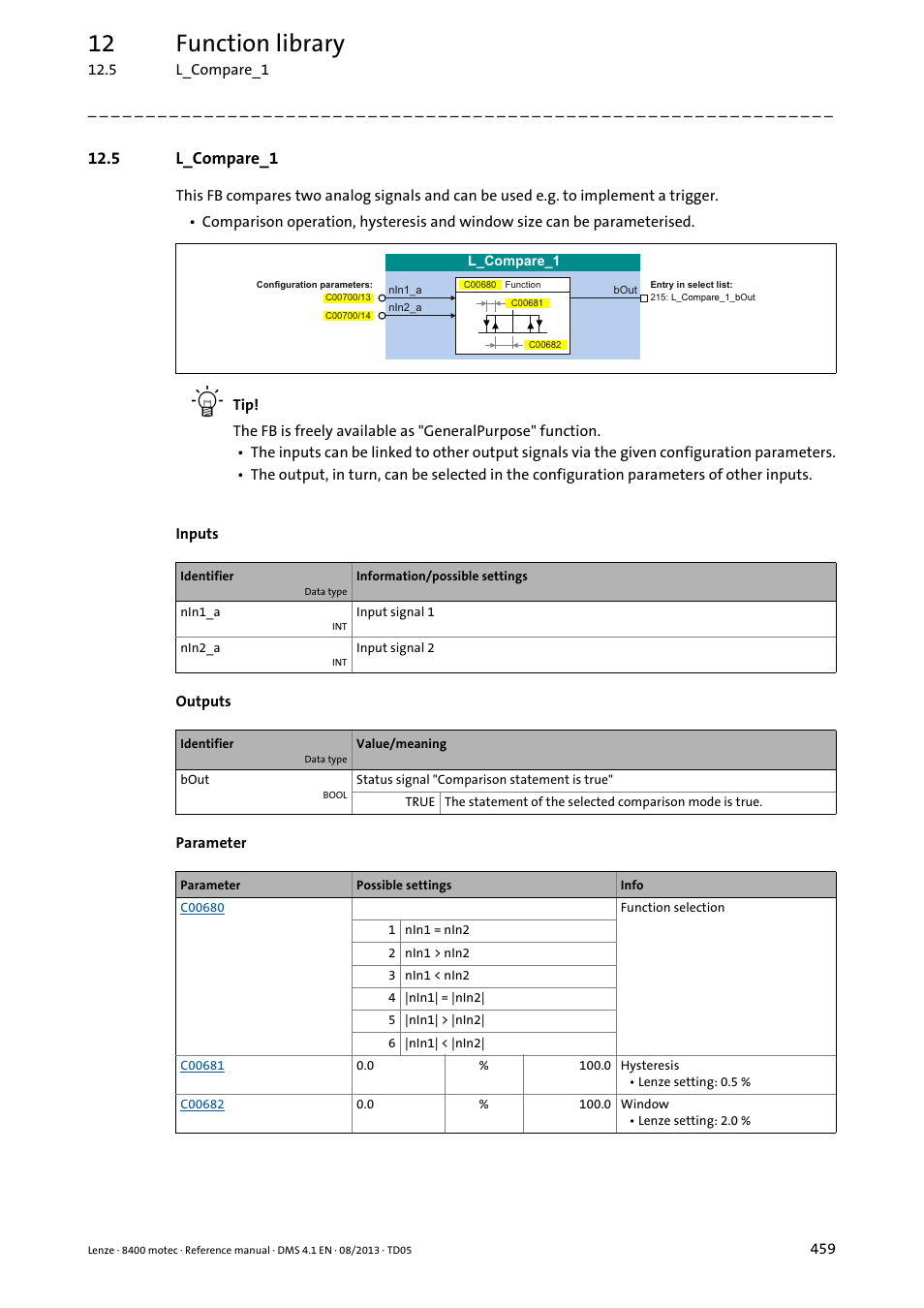 5 l_compare_1, L_compare_1, 12 function library | Lenze 8400 motec User Manual | Page 459 / 518