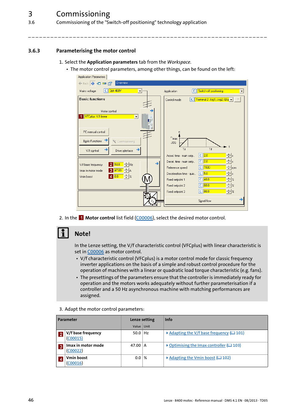 3 parameterising the motor control, Parameterising the motor control, 3commissioning | Lenze 8400 motec User Manual | Page 46 / 518