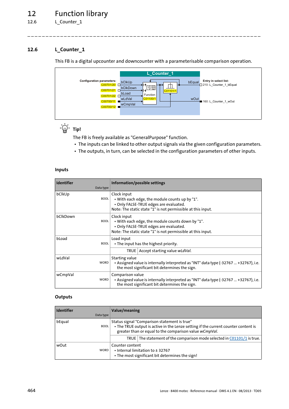 6 l_counter_1, L_counter_1, 12 function library | Lenze 8400 motec User Manual | Page 464 / 518