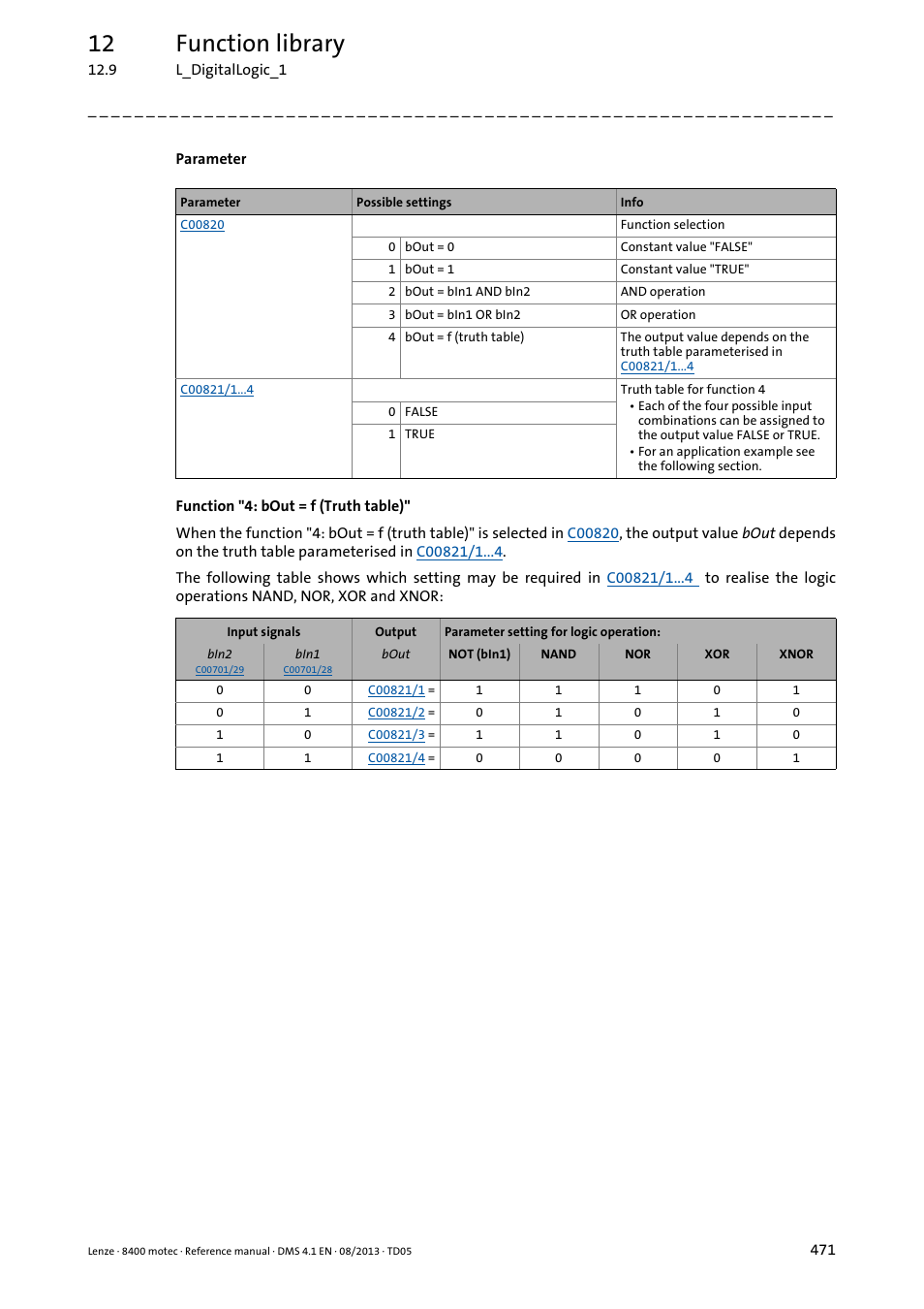 12 function library | Lenze 8400 motec User Manual | Page 471 / 518