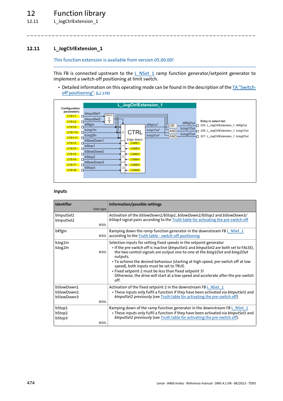 11 l_jogctrlextension_1, L_jogctrlextension_1, L_jogctrlexten | 12 function library | Lenze 8400 motec User Manual | Page 474 / 518