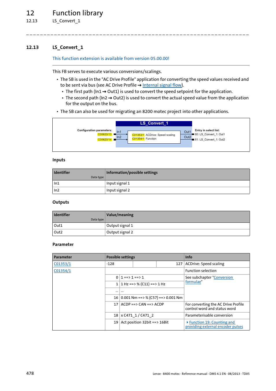 13 ls_convert_1, Ls_convert_1, System bus is used | 12 function library | Lenze 8400 motec User Manual | Page 478 / 518