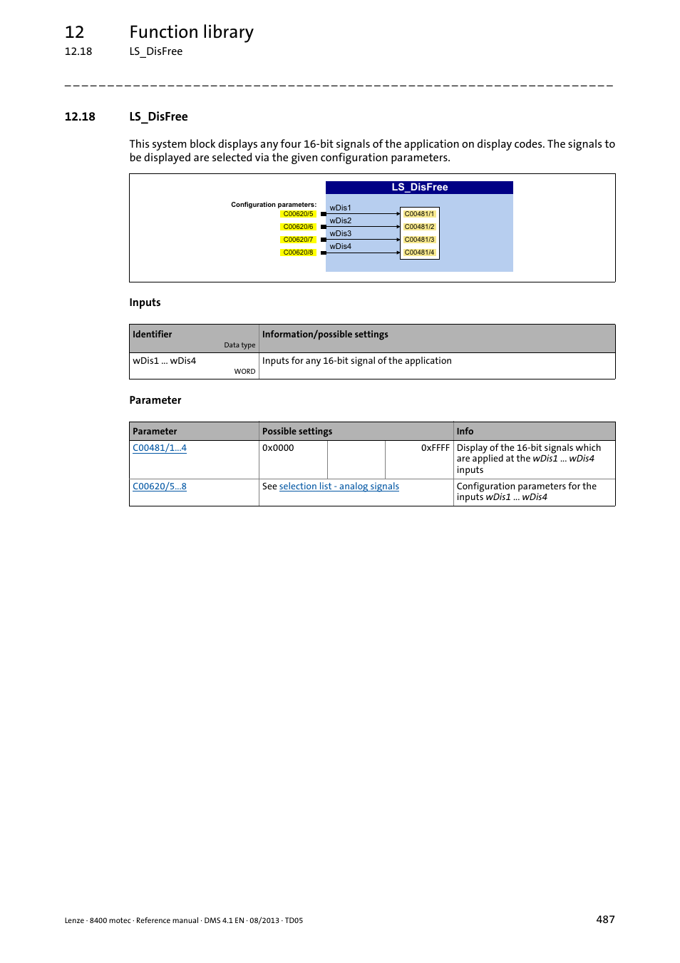 18 ls_disfree, Ls_disfree, 12 function library | Lenze 8400 motec User Manual | Page 487 / 518
