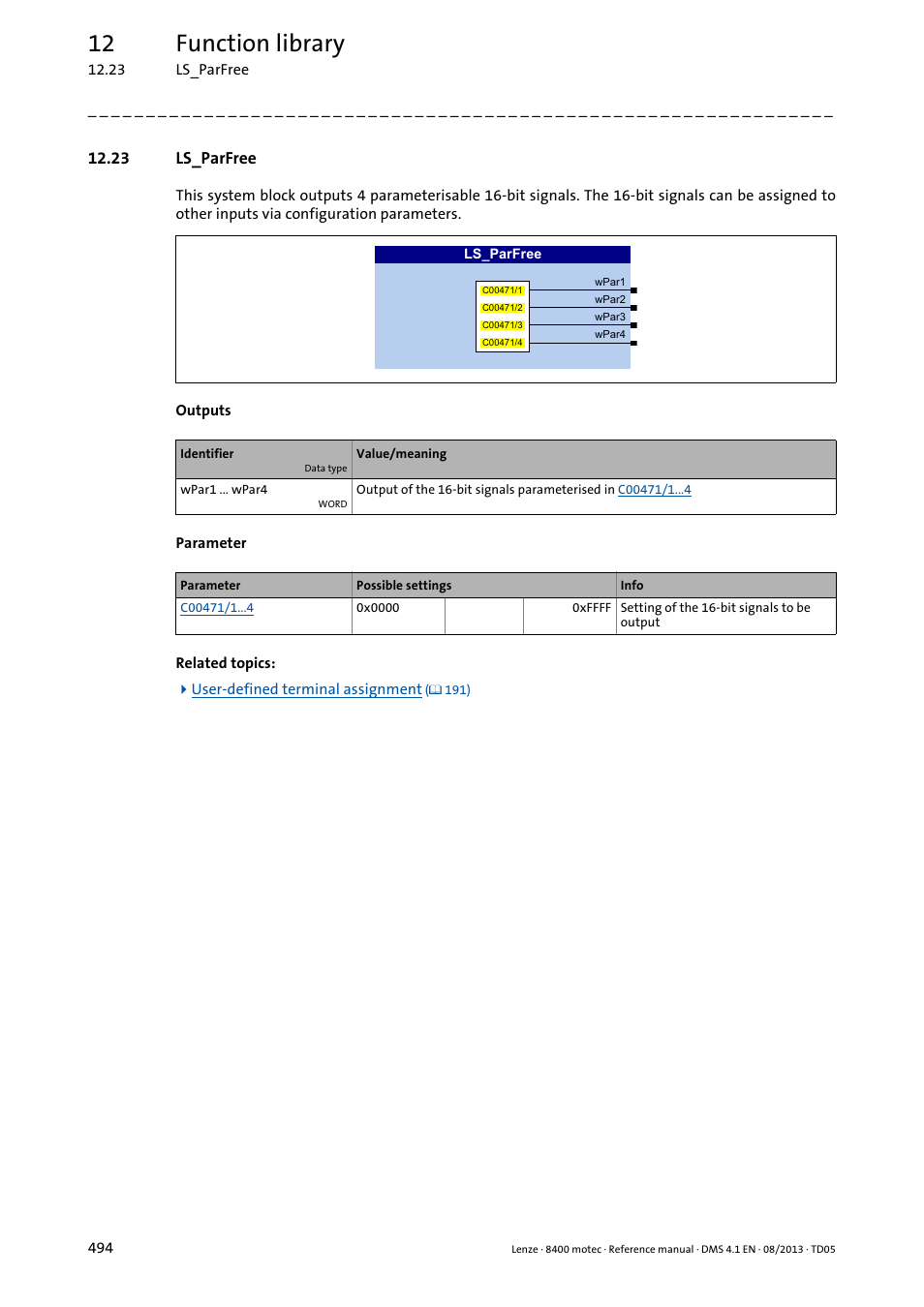 23 ls_parfree, Ls_parfree, 12 function library | Lenze 8400 motec User Manual | Page 494 / 518