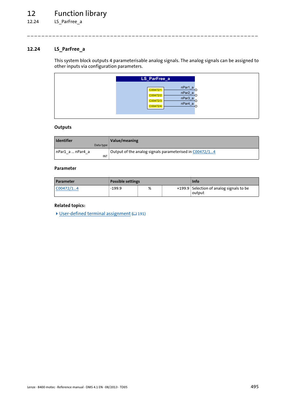24 ls_parfree_a, Ls_parfree_a, 12 function library | Lenze 8400 motec User Manual | Page 495 / 518