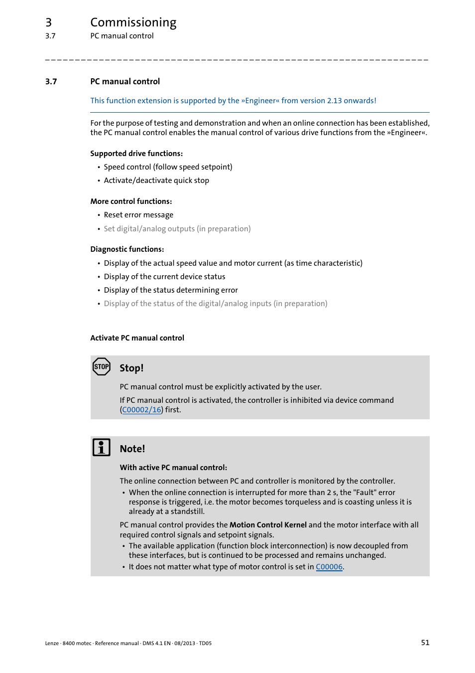 7 pc manual control, Pc manual control, 3commissioning | Lenze 8400 motec User Manual | Page 51 / 518