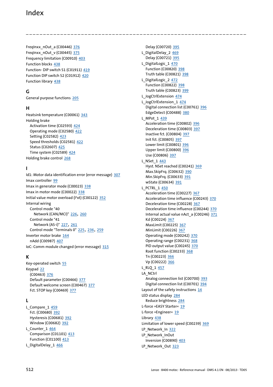 Index | Lenze 8400 motec User Manual | Page 512 / 518