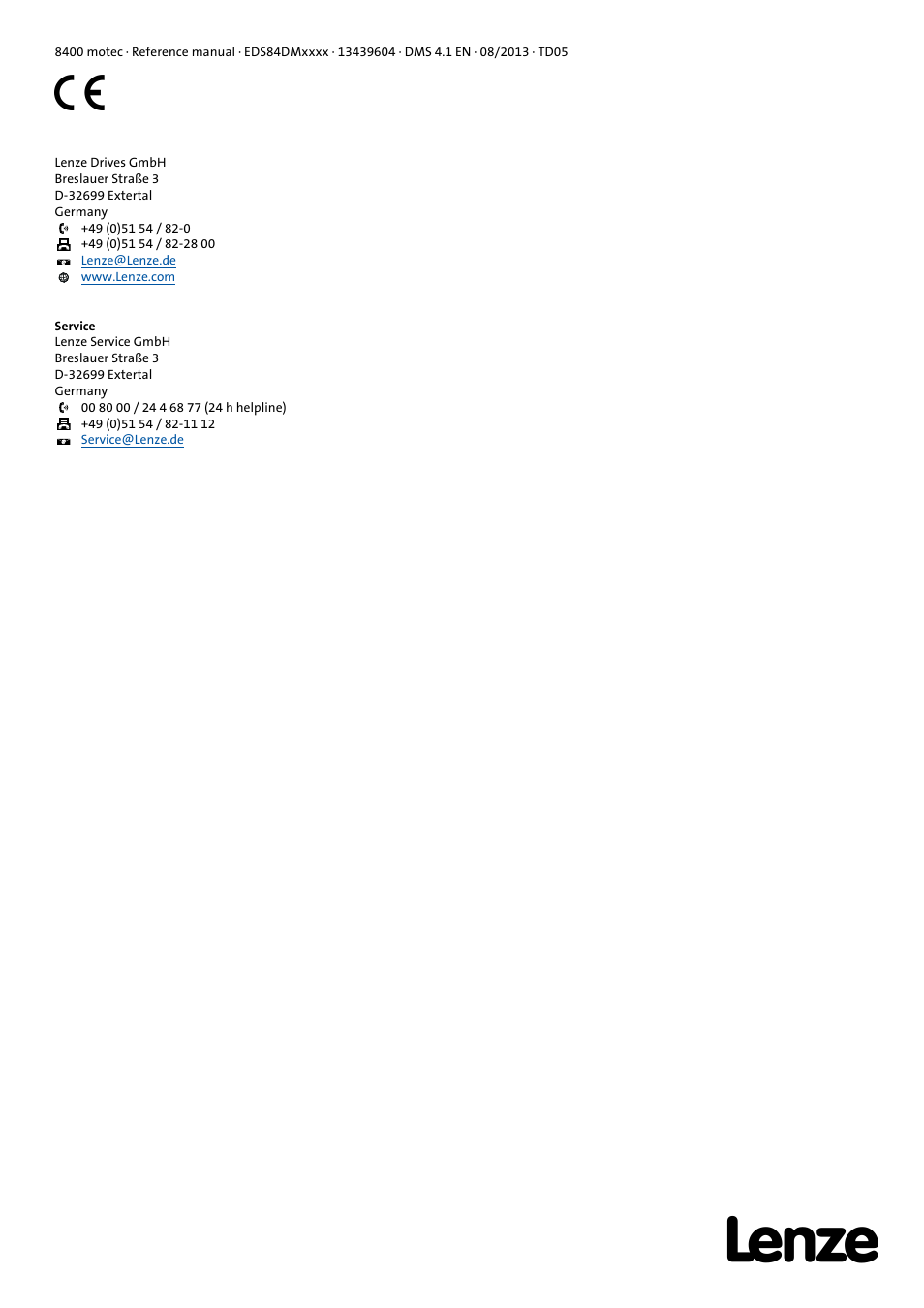 Lenze 8400 motec User Manual | Page 518 / 518