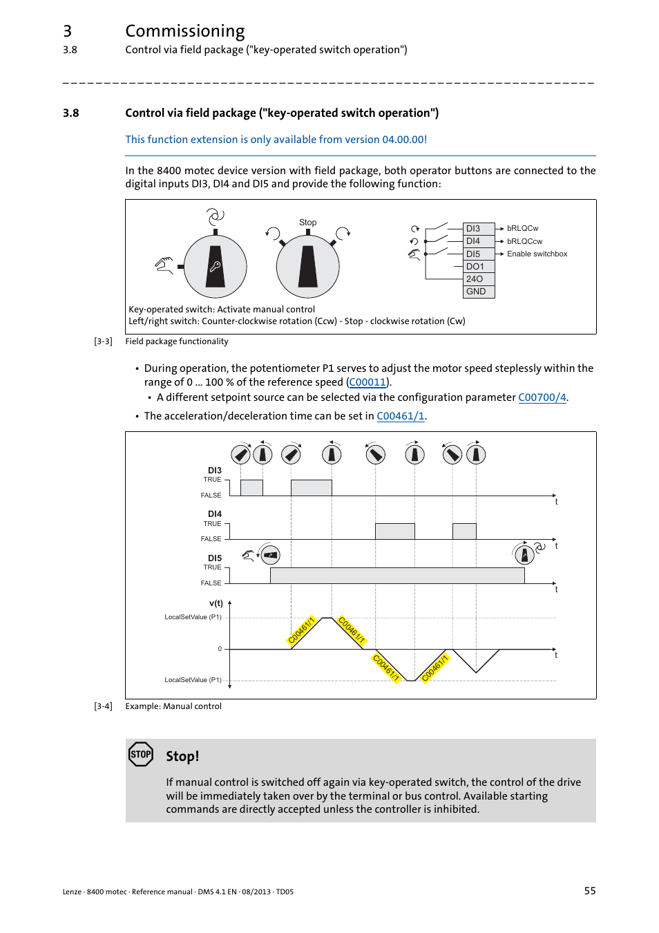 3commissioning, Stop | Lenze 8400 motec User Manual | Page 55 / 518