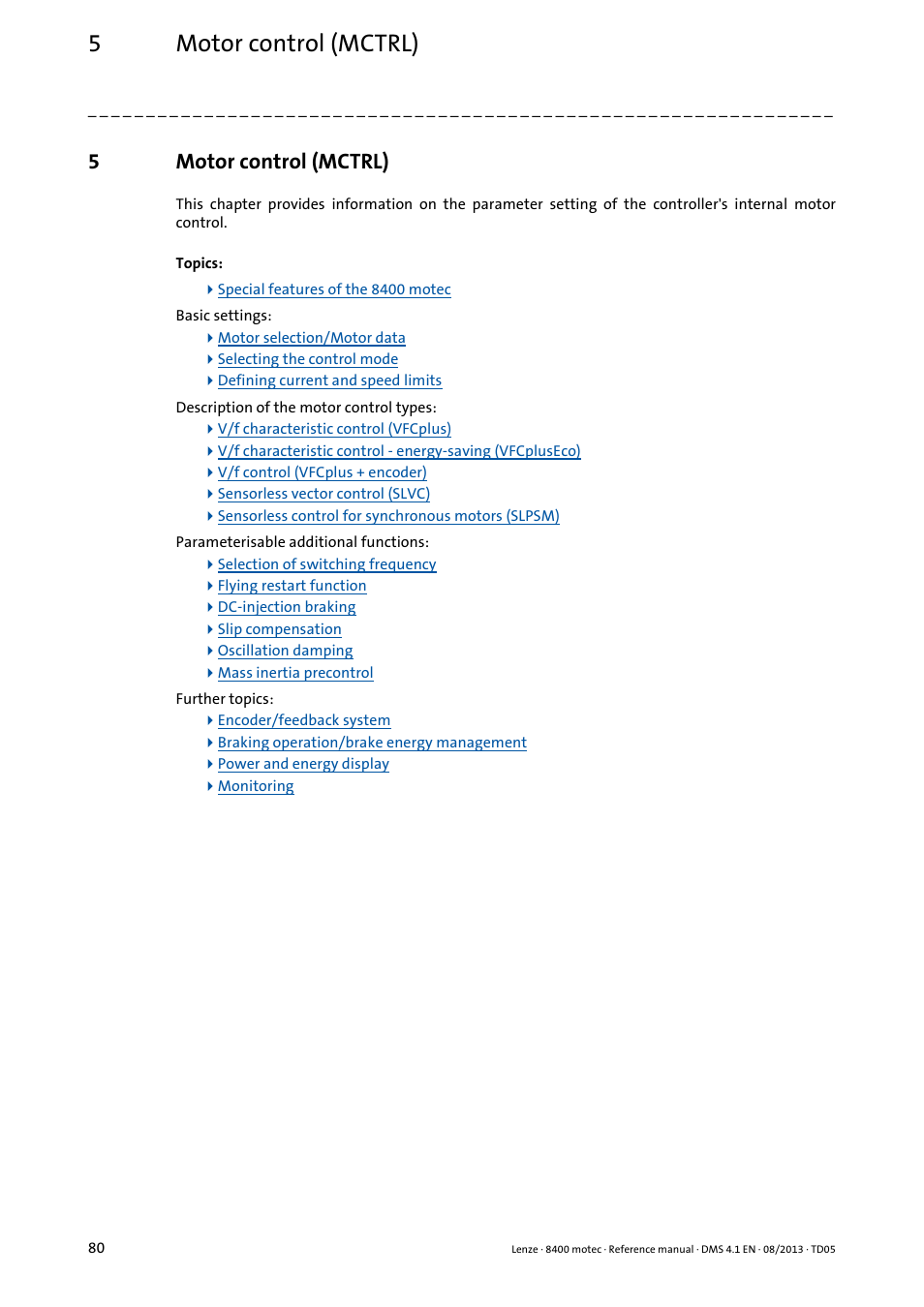 5 motor control (mctrl), Motor control (mctrl), 5motor control (mctrl) | Lenze 8400 motec User Manual | Page 80 / 518