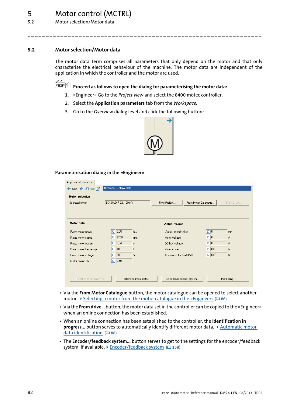 2 motor selection/motor data, Motor selection/motor data, Motor selection/motor | Data, 5motor control (mctrl) | Lenze 8400 motec User Manual | Page 82 / 518