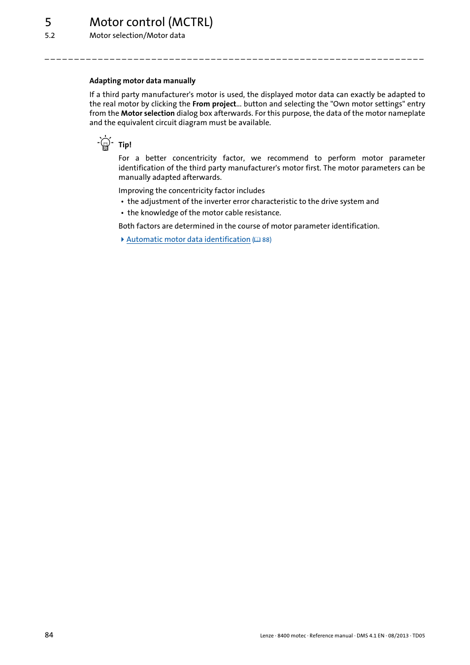 5motor control (mctrl) | Lenze 8400 motec User Manual | Page 84 / 518