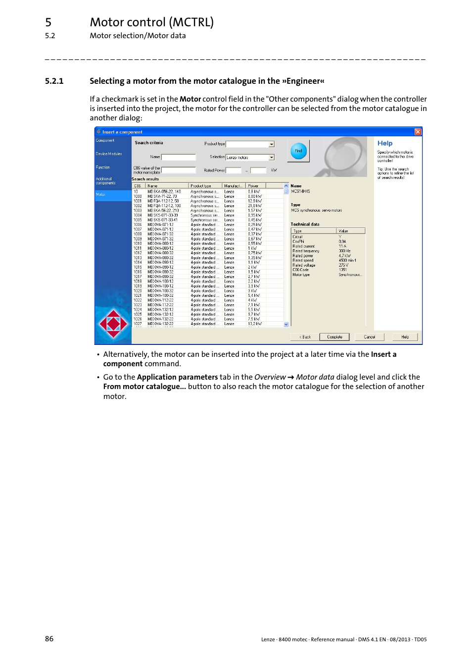 Motor, 5motor control (mctrl) | Lenze 8400 motec User Manual | Page 86 / 518