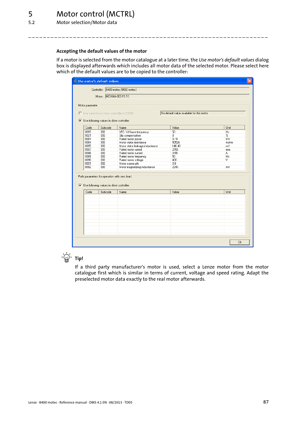 5motor control (mctrl) | Lenze 8400 motec User Manual | Page 87 / 518
