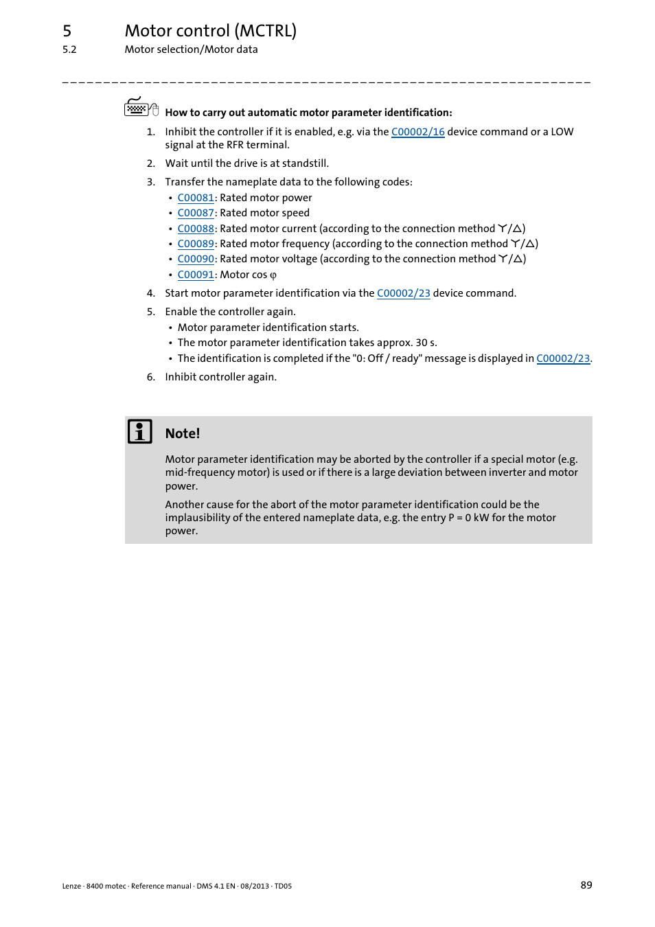 5motor control (mctrl) | Lenze 8400 motec User Manual | Page 89 / 518