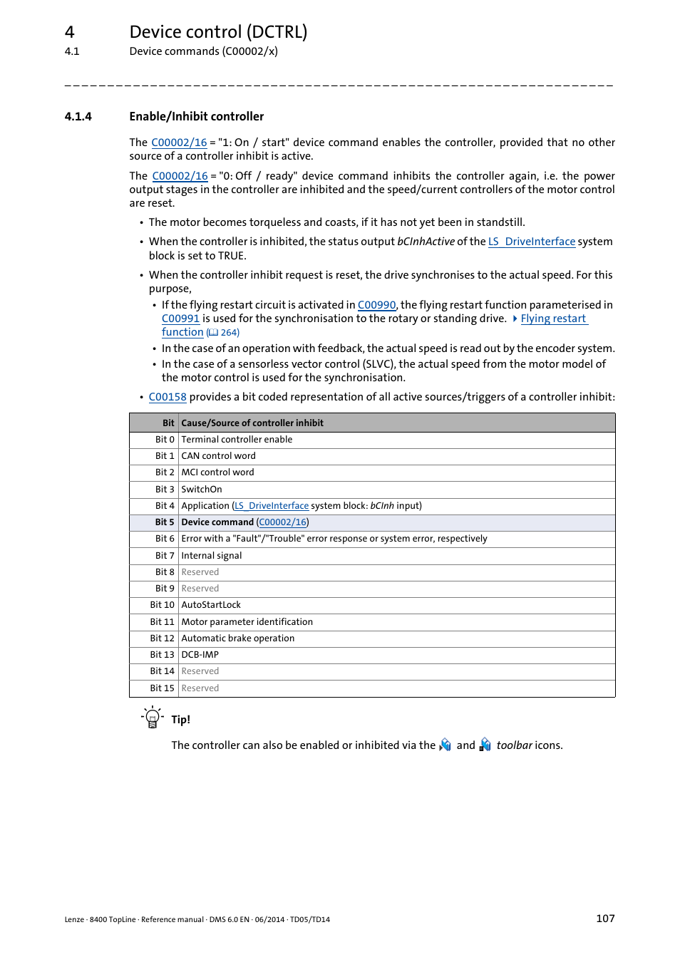 4 enable/inhibit controller, Enable/inhibit controller, 4device control (dctrl) | Lenze 8400 TopLine User Manual | Page 107 / 1760