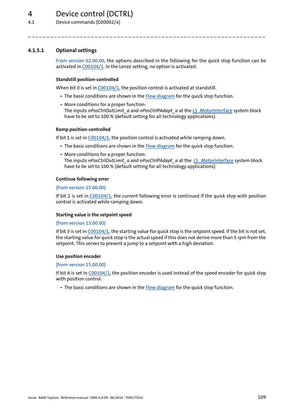 1 optional settings, Optional settings, 4device control (dctrl) | Lenze 8400 TopLine User Manual | Page 109 / 1760