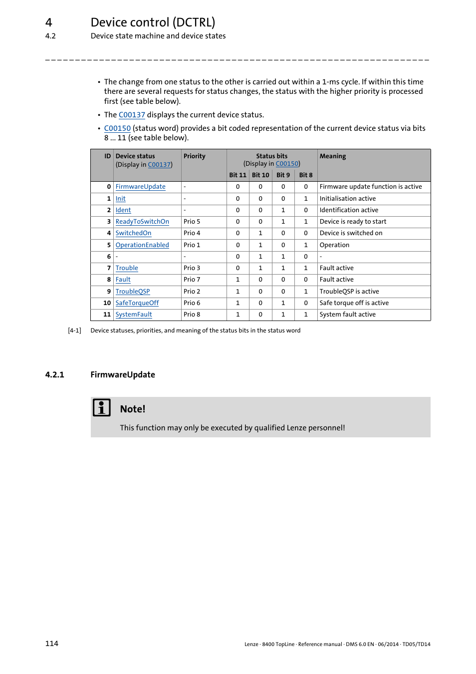 1 firmwareupdate, Firmwareupdate, 4device control (dctrl) | Lenze 8400 TopLine User Manual | Page 114 / 1760