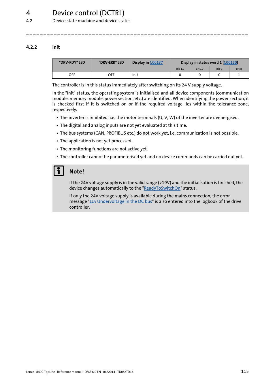 2 init, Init, 4device control (dctrl) | Lenze 8400 TopLine User Manual | Page 115 / 1760