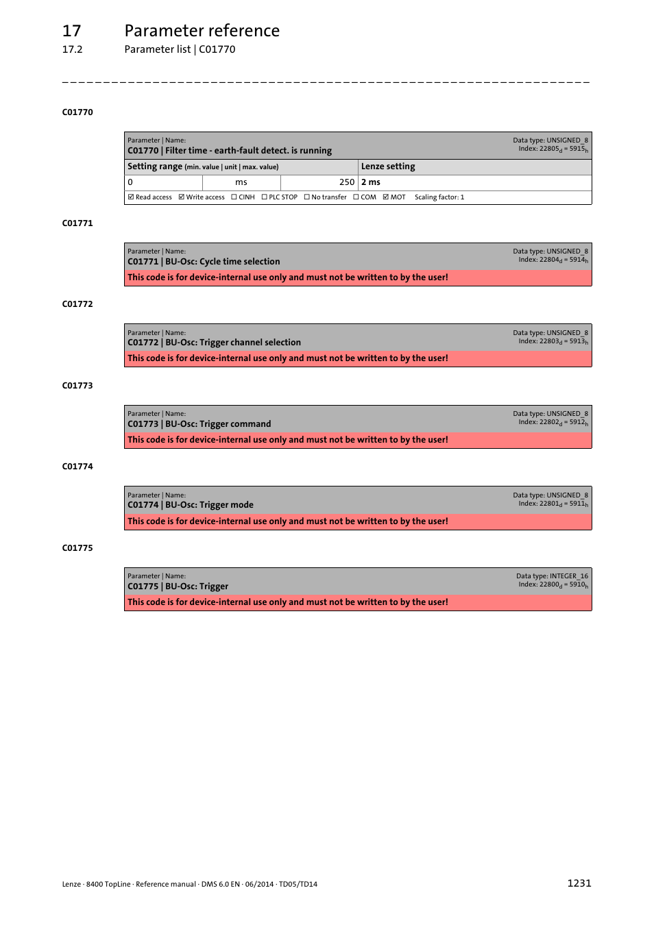 17 parameter reference | Lenze 8400 TopLine User Manual | Page 1231 / 1760