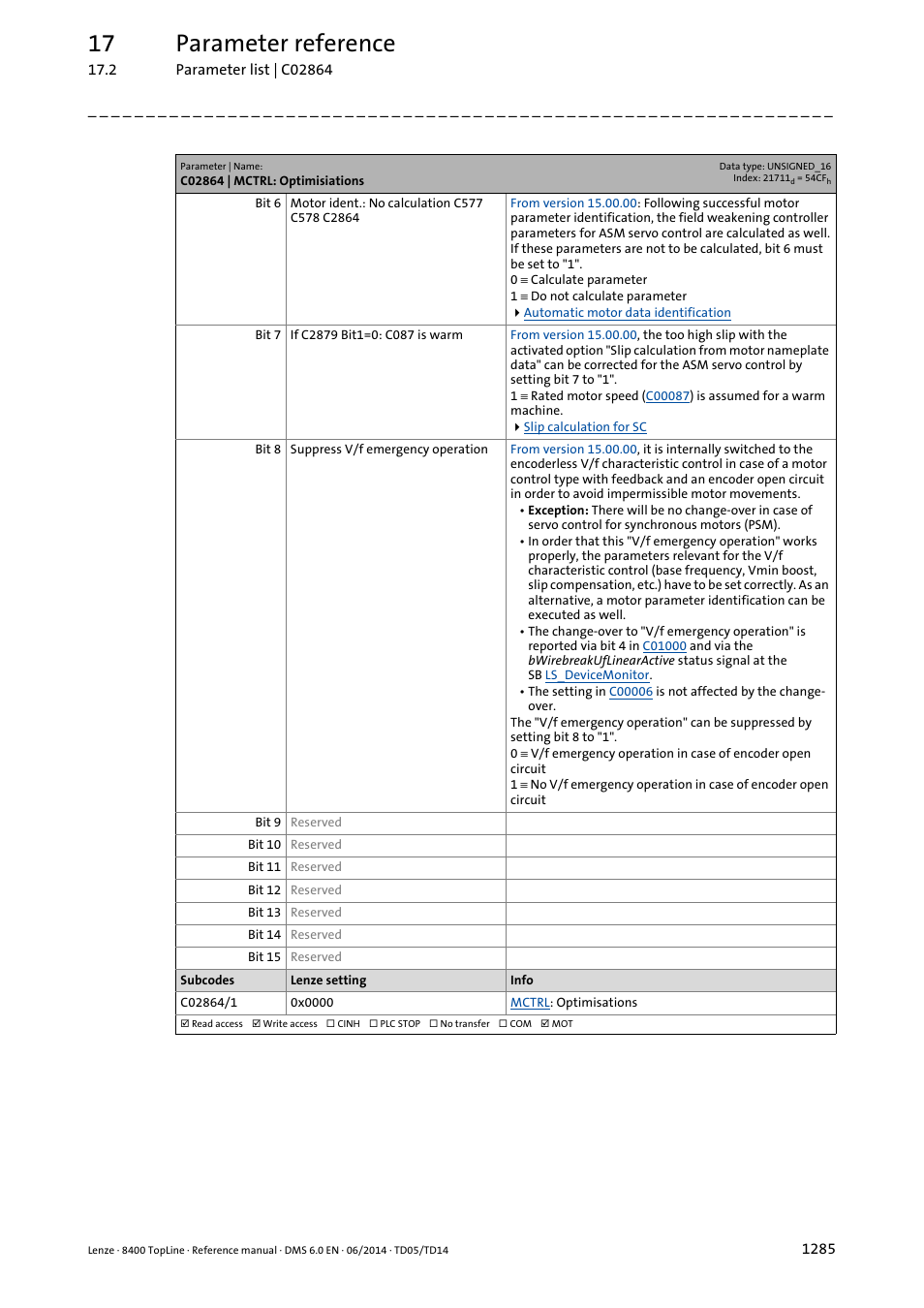 17 parameter reference | Lenze 8400 TopLine User Manual | Page 1285 / 1760