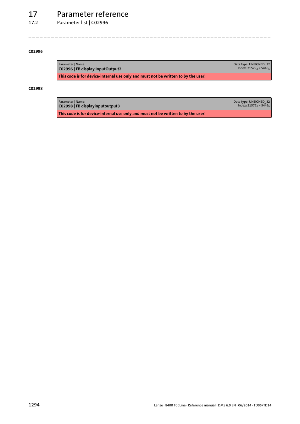 17 parameter reference | Lenze 8400 TopLine User Manual | Page 1294 / 1760