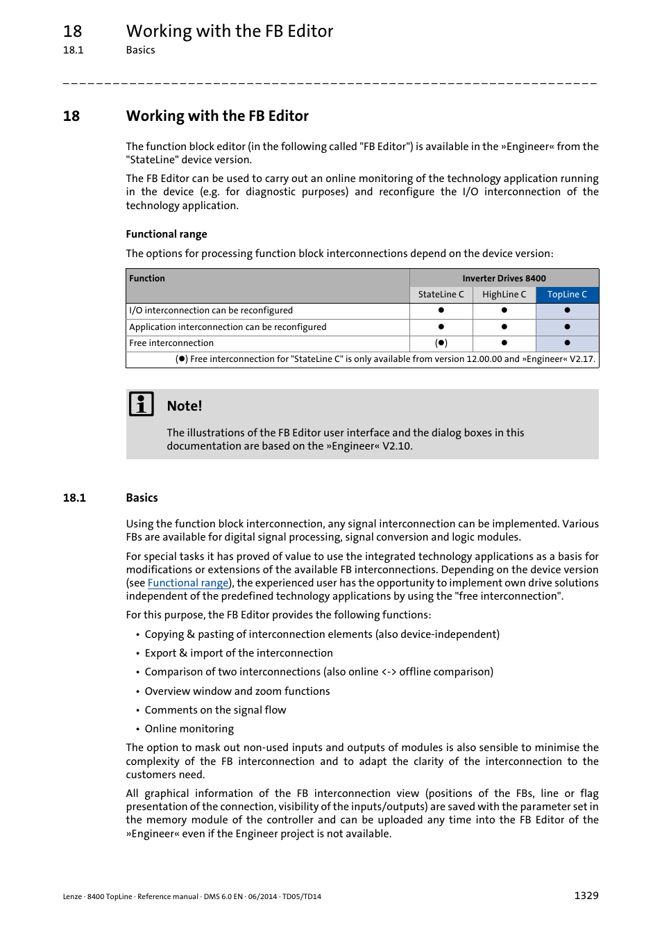 18 working with the fb editor, 1 basics, Working with the fb editor | 1 basics 9 | Lenze 8400 TopLine User Manual | Page 1329 / 1760