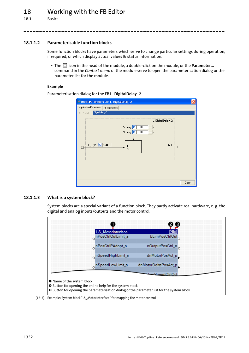 2 parameterisable function blocks, 3 what is a system block, Parameterisable function blocks 2 | What is a system block? 2, 18 working with the fb editor | Lenze 8400 TopLine User Manual | Page 1332 / 1760