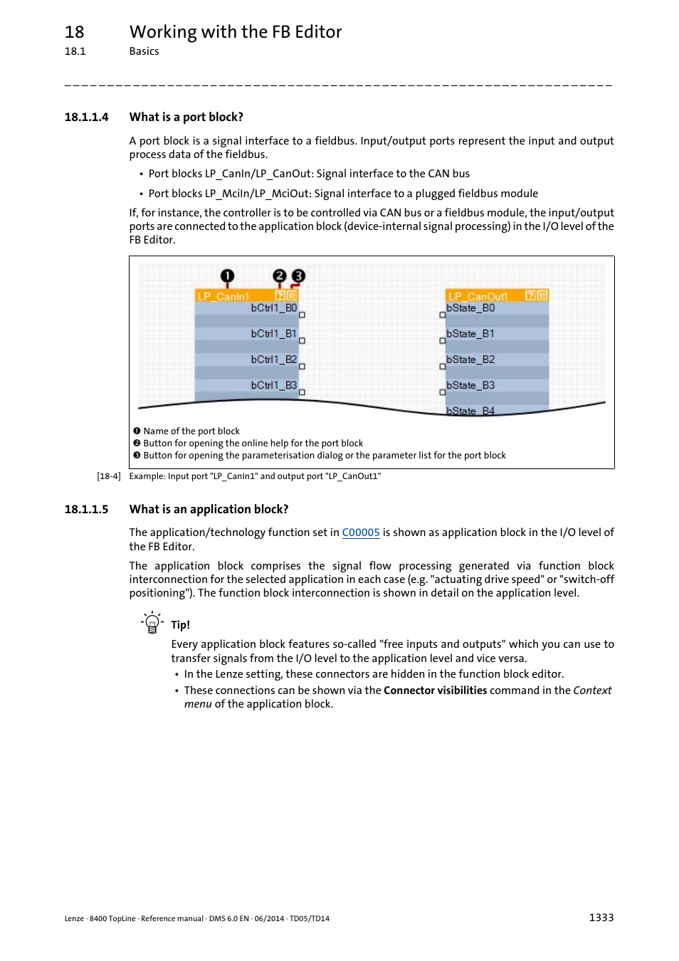 4 what is a port block, 5 what is an application block, What is a port block? 3 | What is an application block? 3, 18 working with the fb editor | Lenze 8400 TopLine User Manual | Page 1333 / 1760