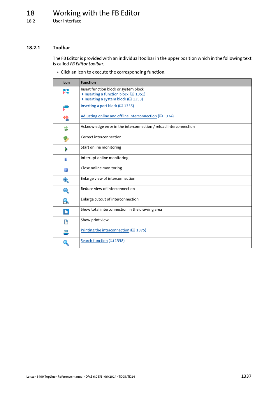 1 toolbar, Toolbar 7, Toolbar | 18 working with the fb editor | Lenze 8400 TopLine User Manual | Page 1337 / 1760