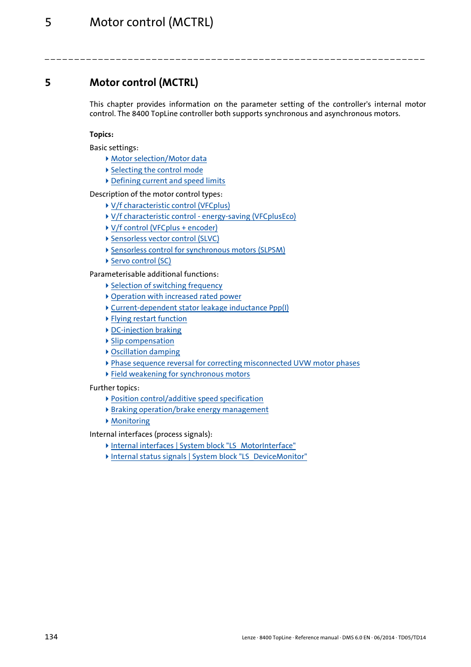 5 motor control (mctrl), Motor control (mctrl), 5motor control (mctrl) | Lenze 8400 TopLine User Manual | Page 134 / 1760