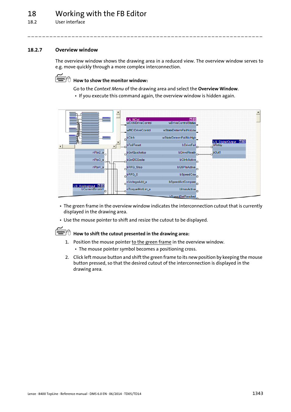 7 overview window, Overview window 3, Overview window | 18 working with the fb editor | Lenze 8400 TopLine User Manual | Page 1343 / 1760