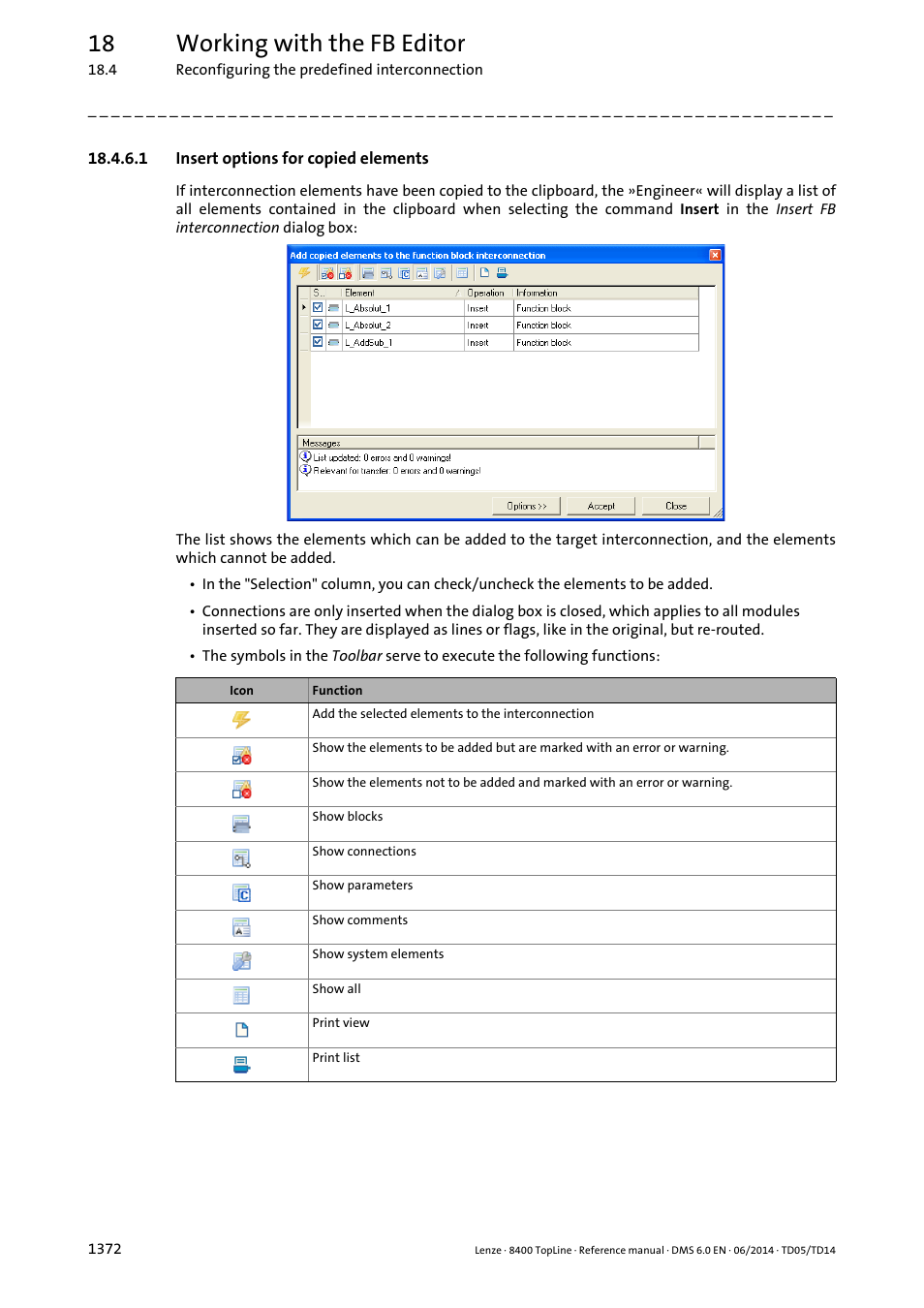 1 insert options for copied elements, Insert options for copied elements 2, 18 working with the fb editor | Lenze 8400 TopLine User Manual | Page 1372 / 1760