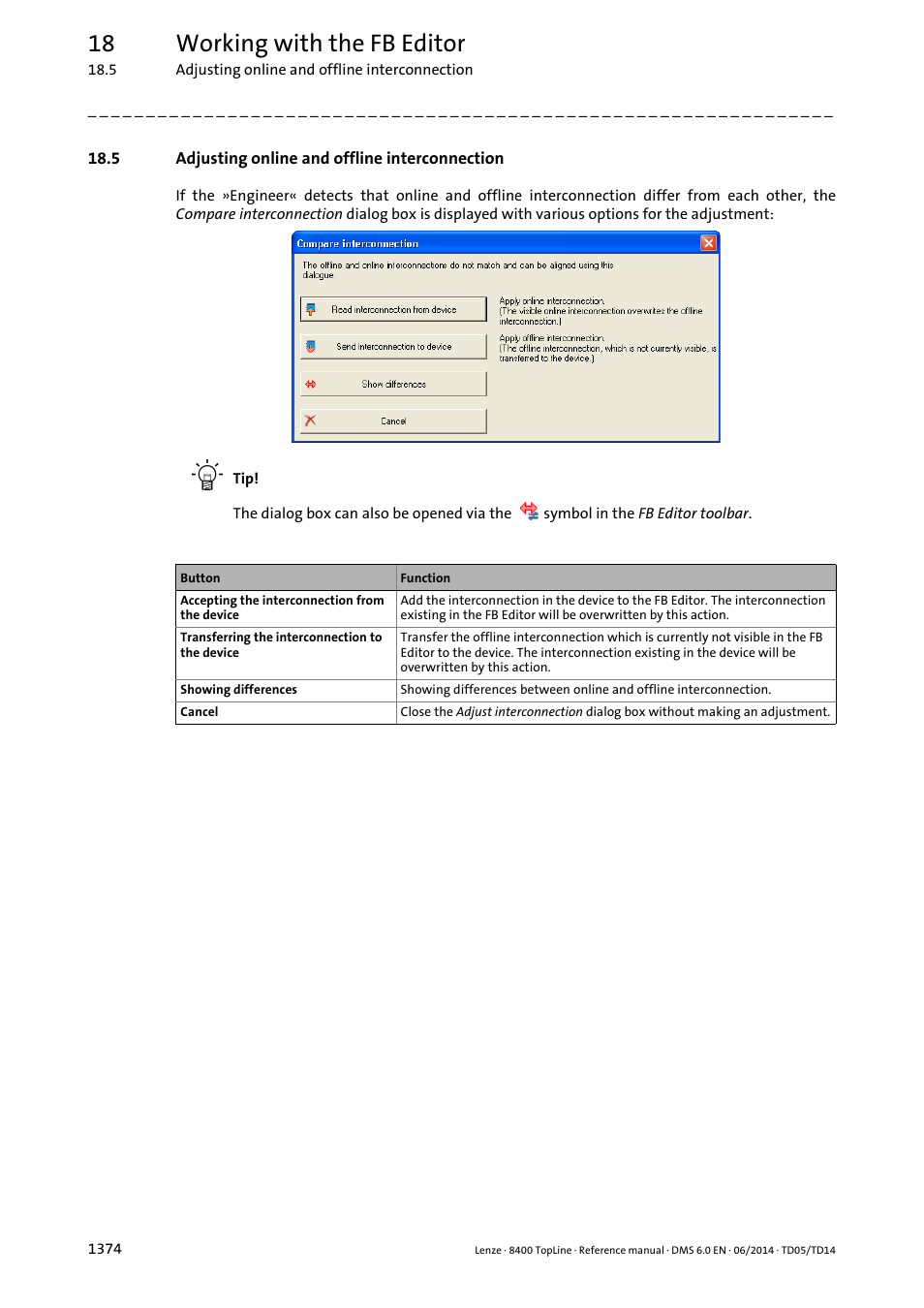 5 adjusting online and offline interconnection, 5 adjusting online and offline interconnection 4, 18 working with the fb editor | Lenze 8400 TopLine User Manual | Page 1374 / 1760