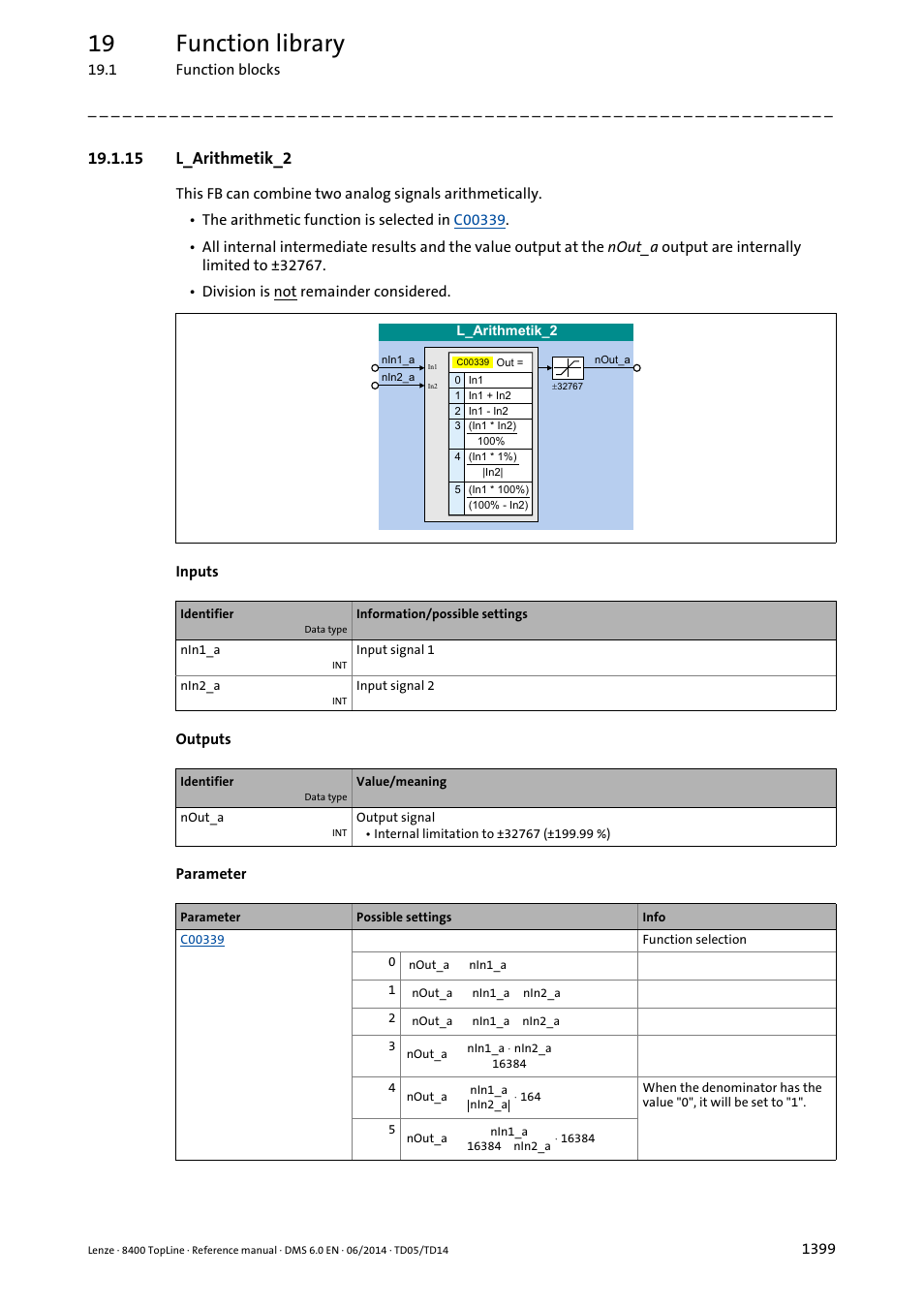 15 l_arithmetik_2, 15 l_arithmetik_2 9, L_arithmetik_2 | Nin1_a, Nin2_a, 19 function library | Lenze 8400 TopLine User Manual | Page 1399 / 1760