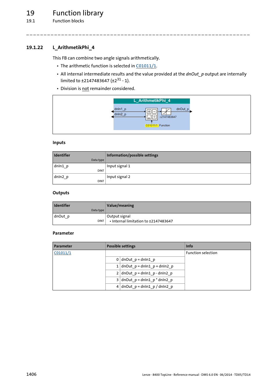 22 l_arithmetikphi_4, 22 l_arithmetikphi_4 6, L_arithmetikphi_4 | 19 function library | Lenze 8400 TopLine User Manual | Page 1406 / 1760