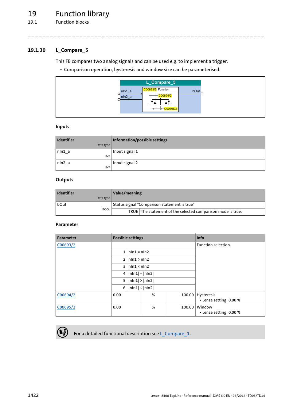 30 l_compare_5, 30 l_compare_5 2, L_compare_5 | 19 function library | Lenze 8400 TopLine User Manual | Page 1422 / 1760