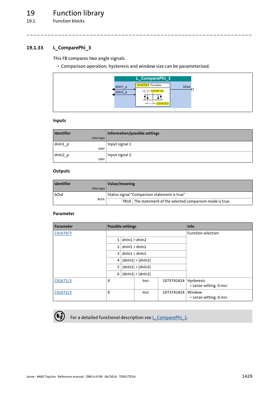 33 l_comparephi_3, 33 l_comparephi_3 9, L_comparephi_3 | 19 function library | Lenze 8400 TopLine User Manual | Page 1429 / 1760