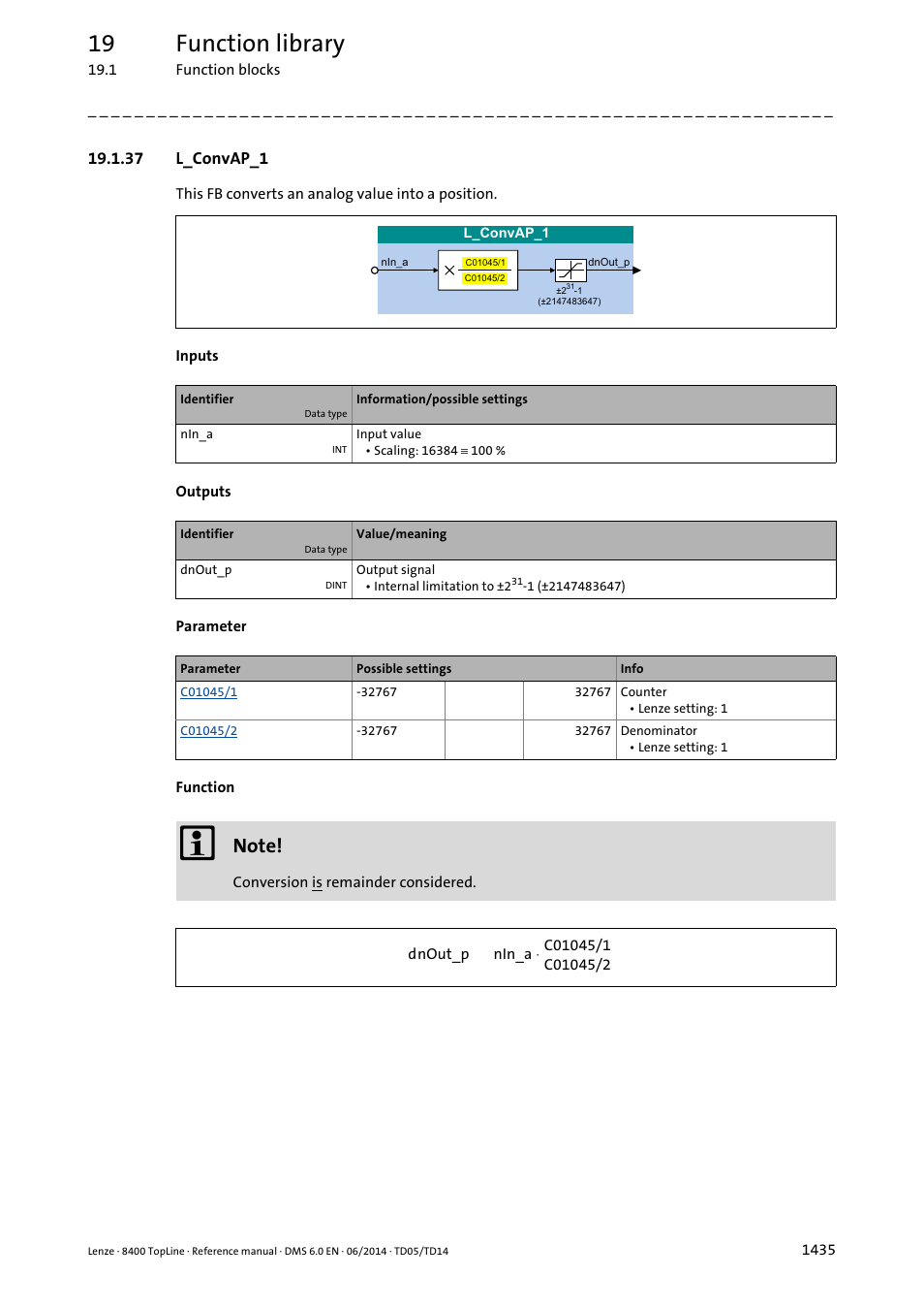 37 l_convap_1, 37 l_convap_1 5, L_convap_1 | 19 function library | Lenze 8400 TopLine User Manual | Page 1435 / 1760